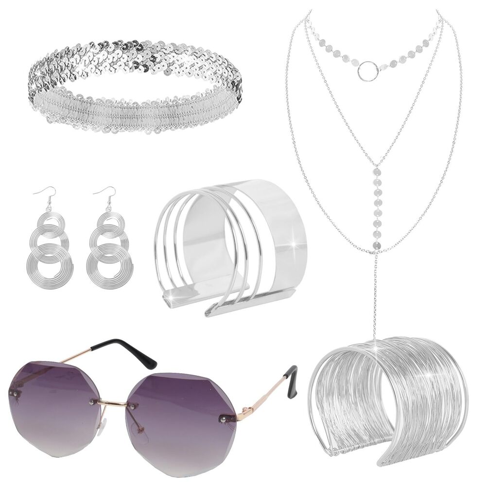 6615 6 Pieces 70s Silver Disco Accessoriess Set For 1970s Disco